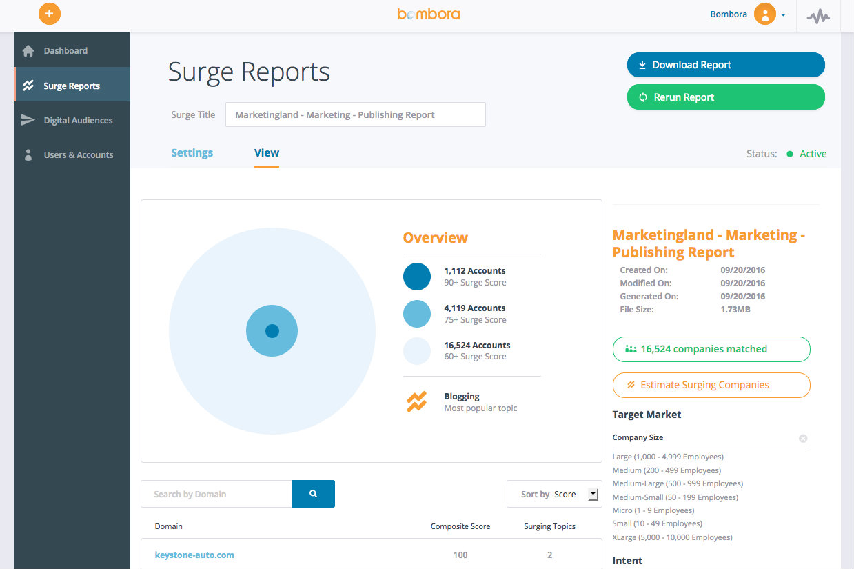 Bombora Surge Report Interface