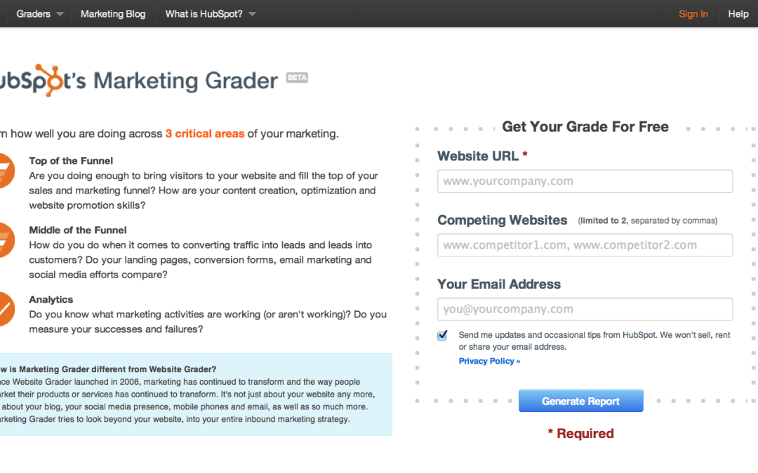 HubSpot Launches “Marketing Grader” Tool  After Grading 4 Million Web Sites