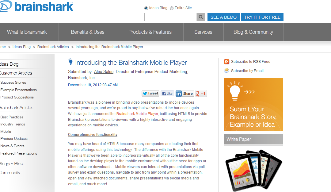 Brainshark Announces HTML5 Mobile Player