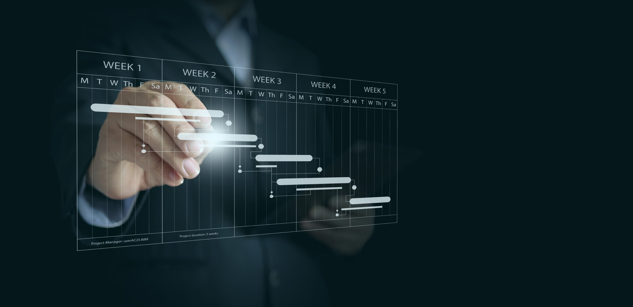 Project Manager Planning and Scheduling: Writing on a Project Timeline to Ensure Timely Completion. Project Management Concept.