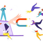 Marketing strategy for client, customer campaign in social media online vector illustration. Traffic advertising and management
