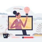 Virtual assistant as distant customer support operator tiny person concept, transparent background. Professional help service or call center technical agent character illustration.