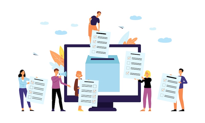 Online polling or survey concept with people flat vector illustration isolated.