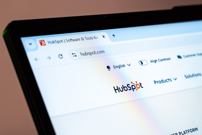 New York, USA January 17, 2025: HubSpot website displayed on laptop screen showcasing marketing software brand and business solutions