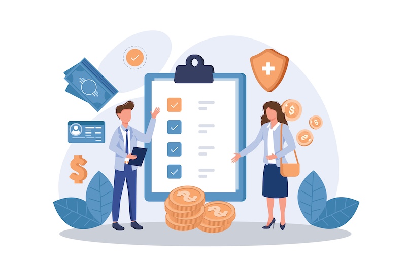 Employee benefits package concept. Compensation supplementing employee's salary. Worker advantages: overtime, medical insurance, vacation and retirement benefits.