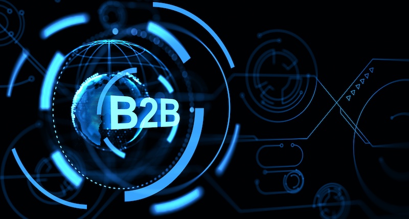 Digital B2B Network Concept with Futuristic Interface. 3D Rendering