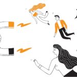 Businesses marketing concept, The crowd flew towards a huge magnet similar to gravity.