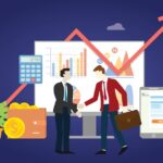 b2b business to business marketing deal agreement between two company with some graph and chart statistic data vector