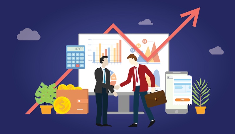 b2b business to business marketing deal agreement between two company with some graph and chart statistic data vector
