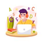 Reading virtual camp isolated cartoon vector illustration.