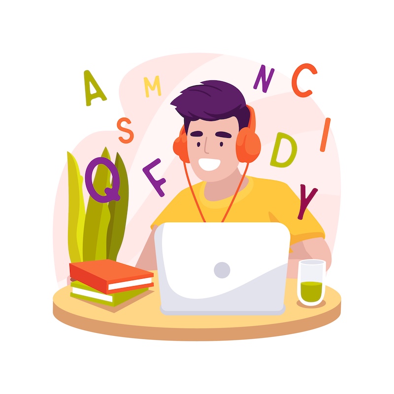 Reading virtual camp isolated cartoon vector illustration.