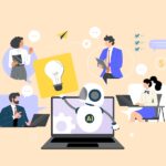 Abstract meeting concept vector illustration. Experts use AI tools for meetings and planning
