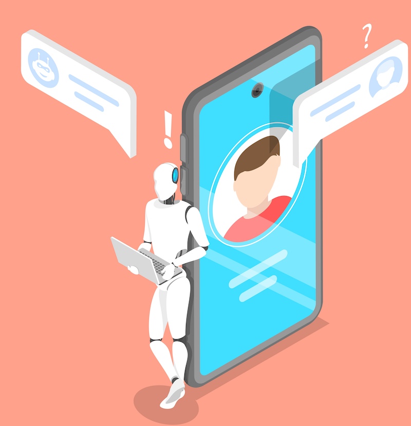 3D Isometric Flat Vector Concept of Chatbot, AI, Artificial Intelligence.