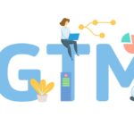 GTM, Go To Market. Concept with keyword, people and icons. Flat vector illustration. Isolated on white.