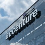 Prague,CZ 27 April 2023: The Accenture sign Logo on Czech Republic Headquarter. Concept Corporation.