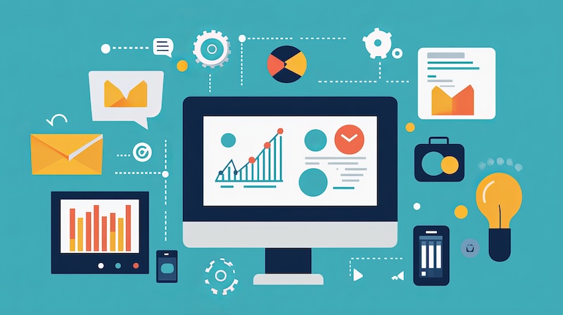Marketing automation Marketing automation describes the use of software or online services (like HubSpot, MailChimp, and Act on) to automate repetitive marketing tasks like emails, customer relationsh