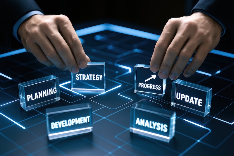 Enhance your project with this dynamic composition strategy planning and development concepts that symbolize progress and analysis in business