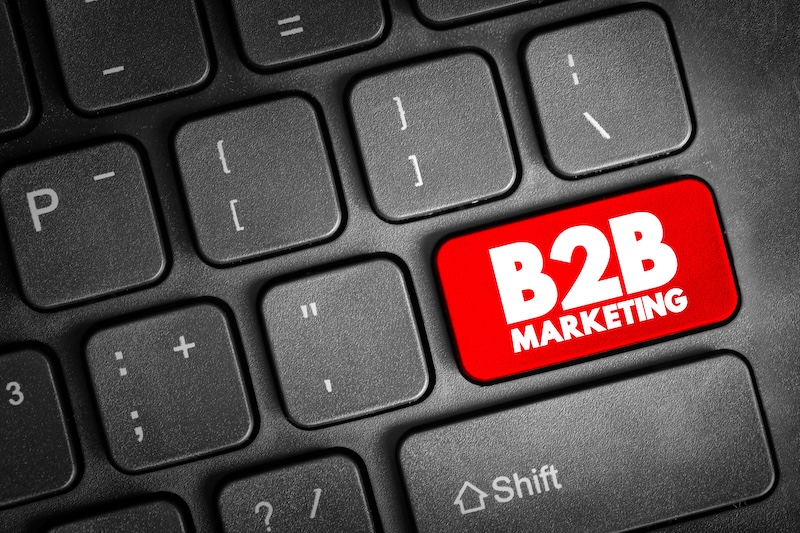 B2B Marketing process of one business marketing its products and services to another business, text button on keyboard
