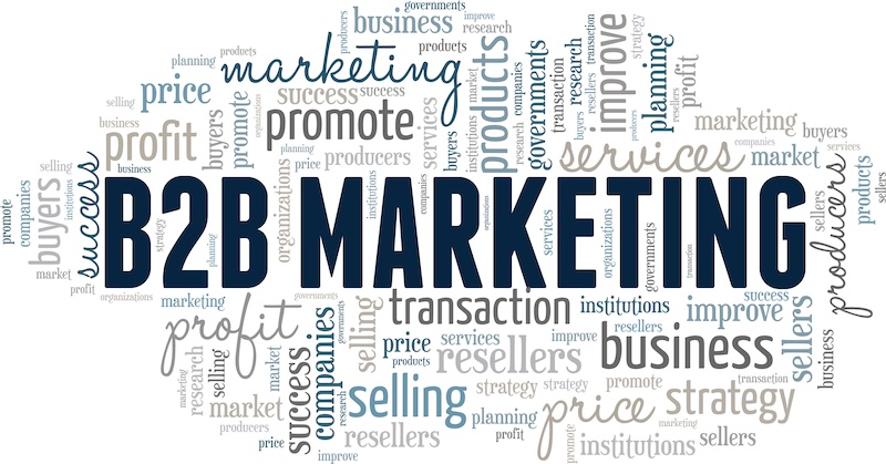 Business to Business (B2B) Marketing word cloud conceptual design isolated on white background.