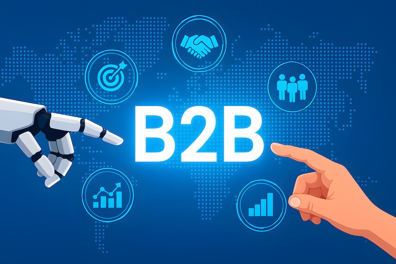 Business to Business Collaboration Concept Featuring Human and AI Partnership for Modern Innovation and Growth