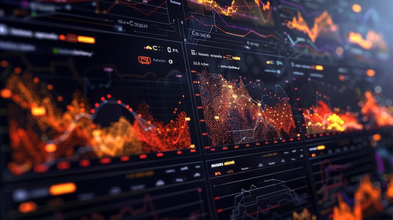 Bombora Dynamic Data Visualization Showcasing Market Trends and Analytics on a Digital Trading Platform During Active Trading Hours. Generative AI