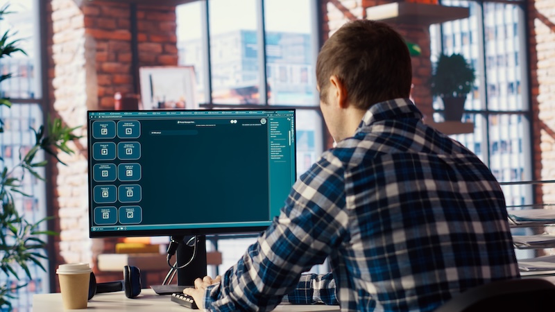 Man solving personal tasks with AI LLM chatbot answering prompts