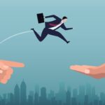 Highspot Lucas Welch Businessman is jumping to another side. Safe and reliable.