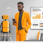 Trust Radius Businessman improves work efficiency with AI tools, automates operations, solves challenges, and enhances productivity using chatbot platforms and digital workflow systems.