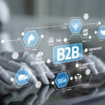 AI Agents Futuristic Digital Interface Displaying Business to Business Strategies and E commerce Solutions with Robotic Hands Engaging in Modern Technology. Tessel