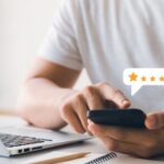 User give rating to service experience on online application, Customer review satisfaction feedback survey concept, Customer can evaluate quality of service leading to reputation ranking of business.
