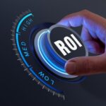 ROI Return On Investment boost concept with person choosing to increase financial asset portfolio performance and improve profitability. Enhance capital efficiency.