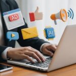 Crafting digital marketing success A strategist s focus on online engagement AI and innovative promotion over a laptop