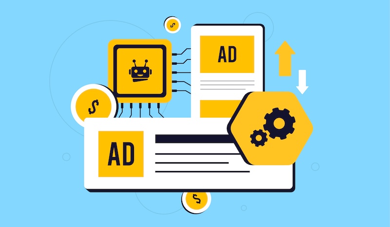 AI Digital Mary Gabrielyan AI driven ad automation improves ads placement precision and audience targeting while reducing manual work and boosting campaign performance. AI in programmatic advertising Vector illustration
