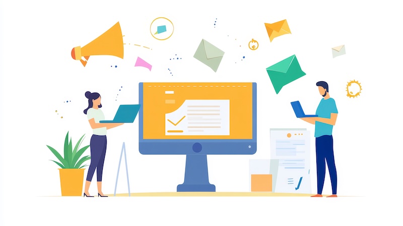 3Thinkrs CMO B2B marketing isometric landing page. Business to business way of communication strategy and commerce between companies. Men communicate front of desktop with paper bill, 3d vector line art web banner