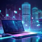 Channel99 GenAI AI image laptop computer online and payment Digital marketing with global internet network connection. Generative AI