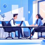 COSeries Webinar Creative Collaboration: A Middle Aged Professional Couple Designing Digital Marketing Materials for Business Growth in a Stylish, Modern Office Space with a Touch of Nature