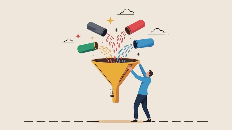 Marketing funnel concept with data input