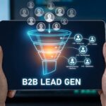 B2B Lead Generation Funnel Concept on Digital Tablet Screen.