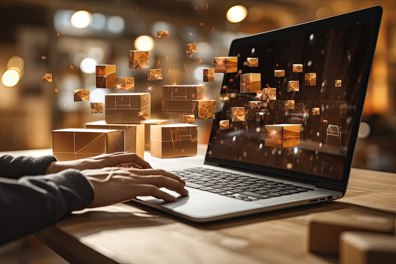 hands using laptop computer on the screen with electronic