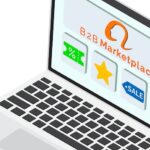 HG Insights Platform B2B marketplace vector trading platform with computer, business to business software. Purpose of business to produce goods and services for another company. Trade relations between legal entities