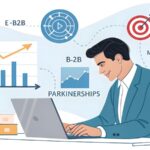 Infuse InkHub B2B business strategy concept. Businessman working with B2B virtual on laptop, conceptualizing strategy, partnership, targets in business to business services. E commerce, B2B