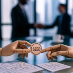 Kana Raise $15M for Agentic AI Entrepreneurship and startups concept with wooden hands exchanging seed funding in modern office environment