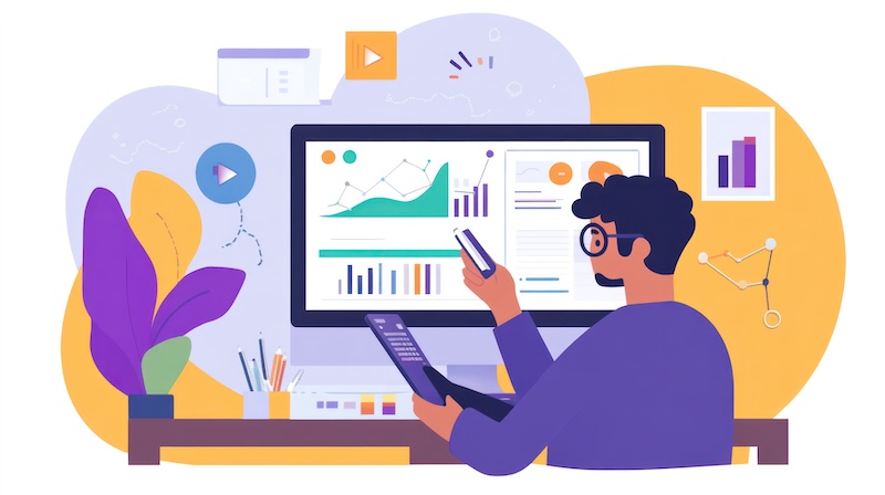 Labs by Demandbase A marketer using customer segmentation tools, reviewing demographic data and insights, digital marketing environment