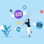 Multiply Raises $9.5M Social media network ads and internet. SMM, Internet notification. B2B word in speech bubble. B2B marketing. Flat vector illustration