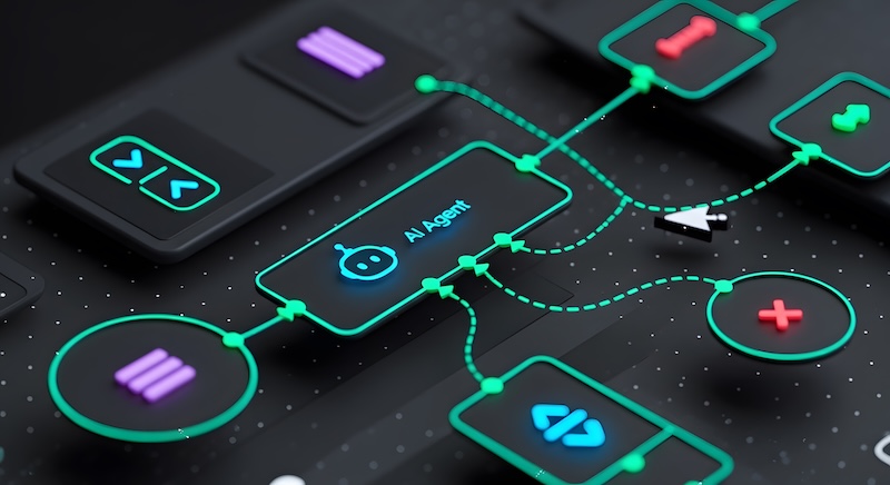 Synter Emerges from Stealth Advanced visual programming interface for AI agent integration, illustrating complex data flow and system architecture