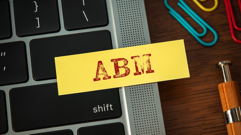 BambooBox ABM There is sticky note with the word ABM. It is an abbreviation for Account Based Marketing as eye catching image.