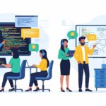 Demand Spring Gem Case Study Software development team collaborating on coding and project planning in a modern office environment