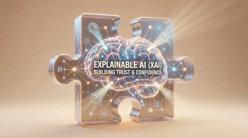 Gartner Explainable AI XAI Concept With Glowing Brain In Jigsaw Puzzle Piece Building Trust And Confidence Through Transparent Artificial Intelligence