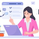 G2 Unveils Tools to Build Trust in AI Answer Era Woman using a laptop computer chatting with an artificial intelligence asks for the answers. Chat Bot, AI technology concept illustration