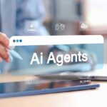 Iterable Launches AI Agent Business person using tablet with virtual AI agents interface overlay. Concept of artificial intelligence, automation, machine learning, chatbot, and digital transformation.